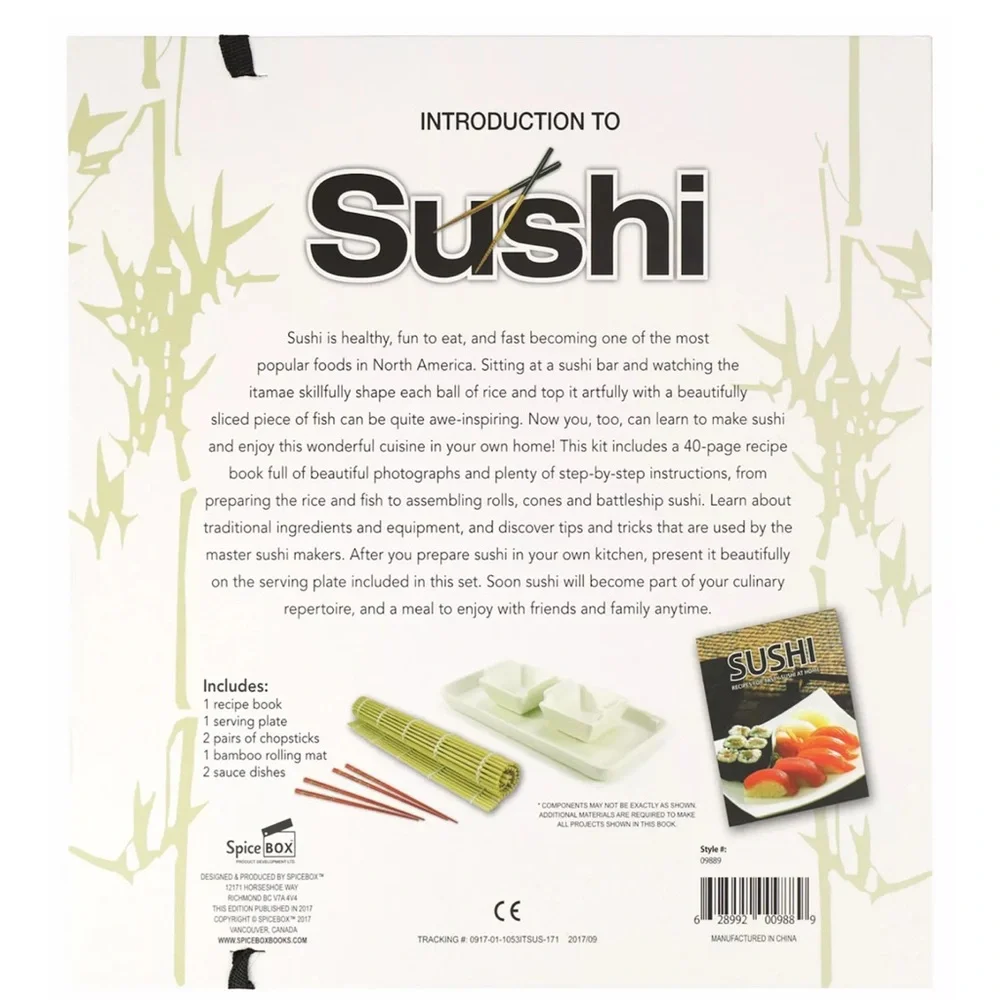 Intro To Sushi Kit Recipe Book, Serving Set, Chopsticks, Bamboo Roller NIB
